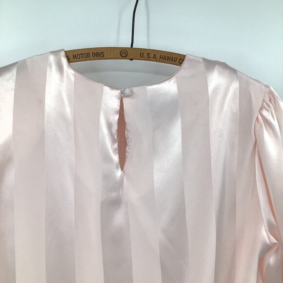 Alexis Women's Pink 11/12 Satin Stripe Blouson Puffed Shoulder Dress 80’s Vtg - Picture 6 of 9